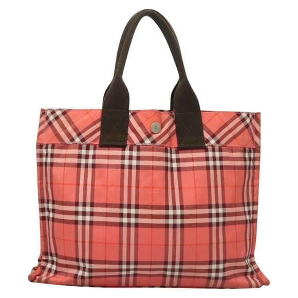 BURBERRY Nova Check Blue Label Hand Bag Nylon Pink Silver Auth hs1706 - Picture 2 of 16